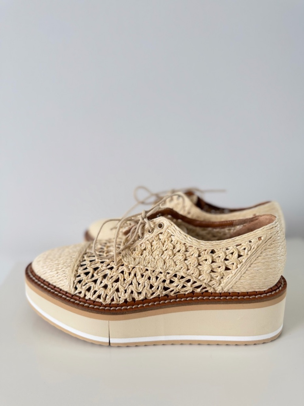 Clergerie Borril Raffia Platform Oxfords Cream Lace-Up EU 36.5 US 6 - 6.5 - Picture 10 of 14